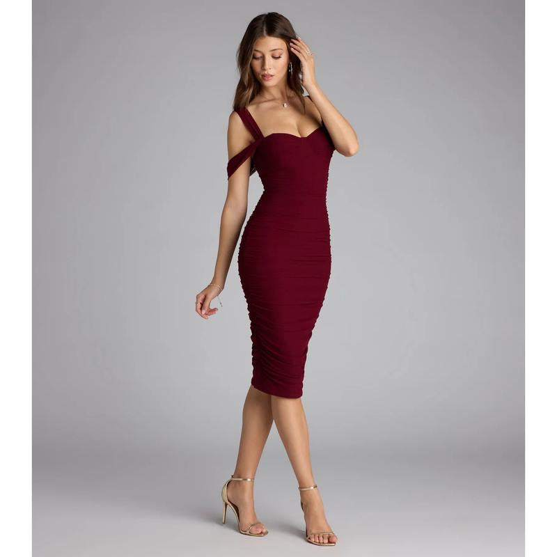 Stylish Soiree Cold Shoulder Midi Dress