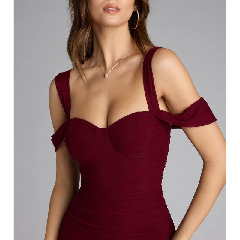 Stylish Soiree Cold Shoulder Midi Dress