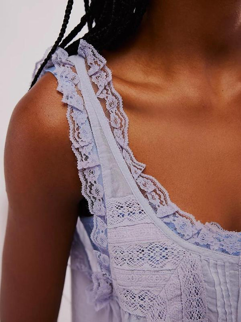 Women'S Plain Lace Trim Tie Front Tank Top, Casual Elegant Sleeveless Top for Spring & Fall, Ladies Clothes for Daily Wear