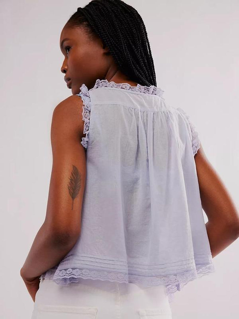 Women'S Plain Lace Trim Tie Front Tank Top, Casual Elegant Sleeveless Top for Spring & Fall, Ladies Clothes for Daily Wear