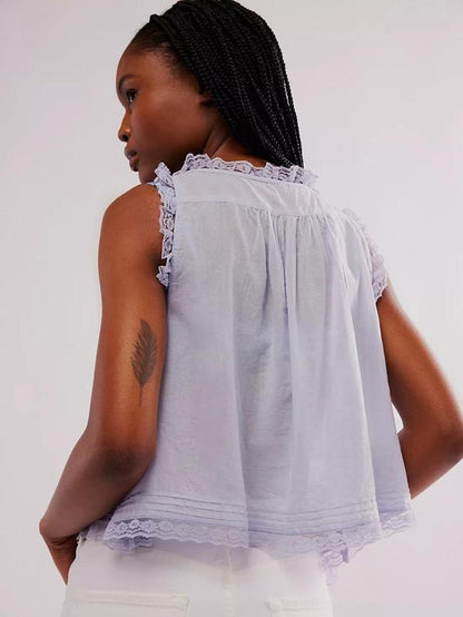 Women'S Plain Lace Trim Tie Front Tank Top, Casual Elegant Sleeveless Top for Spring & Fall, Ladies Clothes for Daily Wear