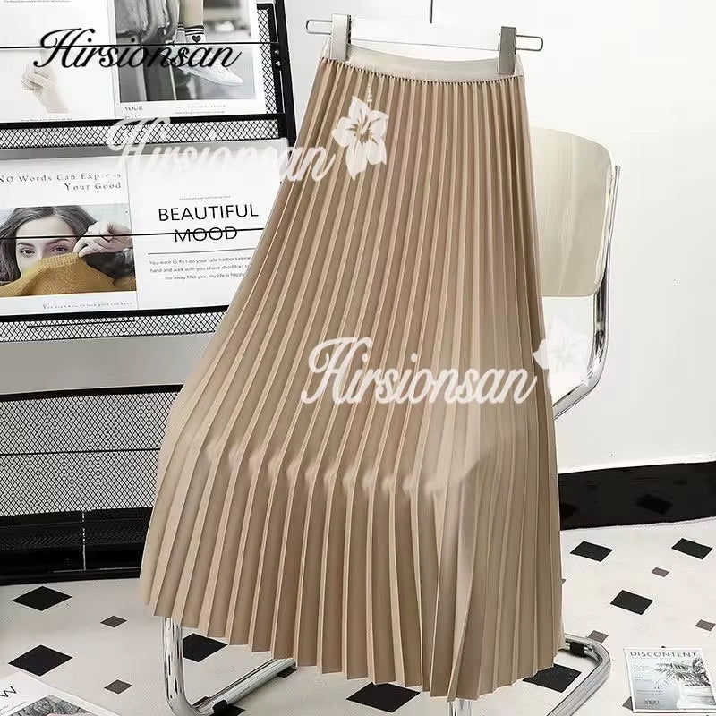 Pleated Skirts Women 2023 Autumn New Korean Fashion Vintage Solid a Line Skirt for Lady Chic Elegant Midi Skirt