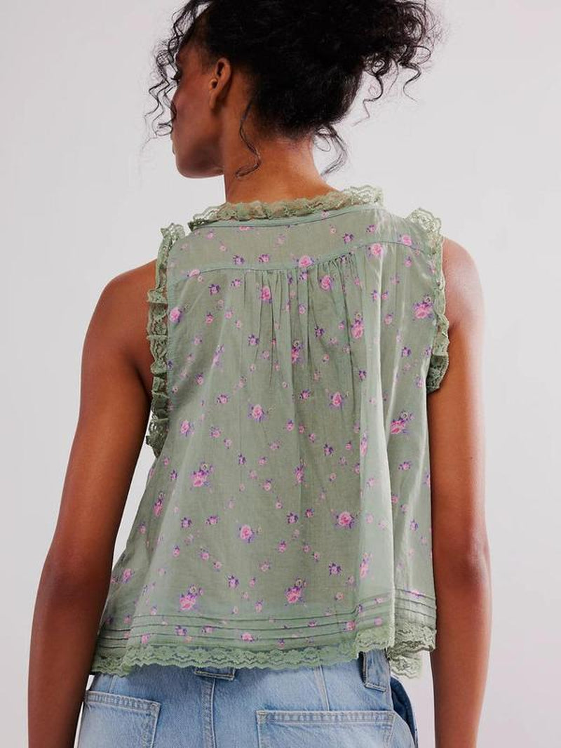 Women'S Plain Lace Trim Tie Front Tank Top, Casual Elegant Sleeveless Top for Spring & Fall, Ladies Clothes for Daily Wear